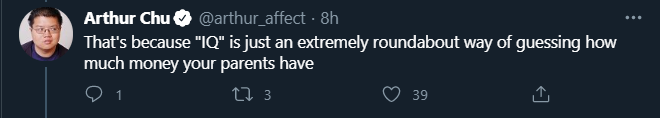 A bizarre but surprisingly common argument is some version of: "SAT/IQ/etc is merely about parental income and nothing else."This is simply empirically false. First off, the correlation between wealth/income of parents and offspring score is not even that high! [1/n]