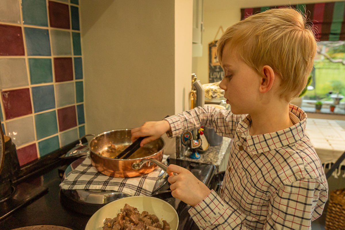 BackBritishGame's tweet photo. The judges of the #GameChefHunt chose 9 year old Finley Kwiecien-Scully for third place with his Polish spicy venison stew that stood out among the entires as a colourful example that uses a lot of game but is not often featured in game cookery in the U.K. Congrats Finley! 👏 https://t.co/dflYned1fg