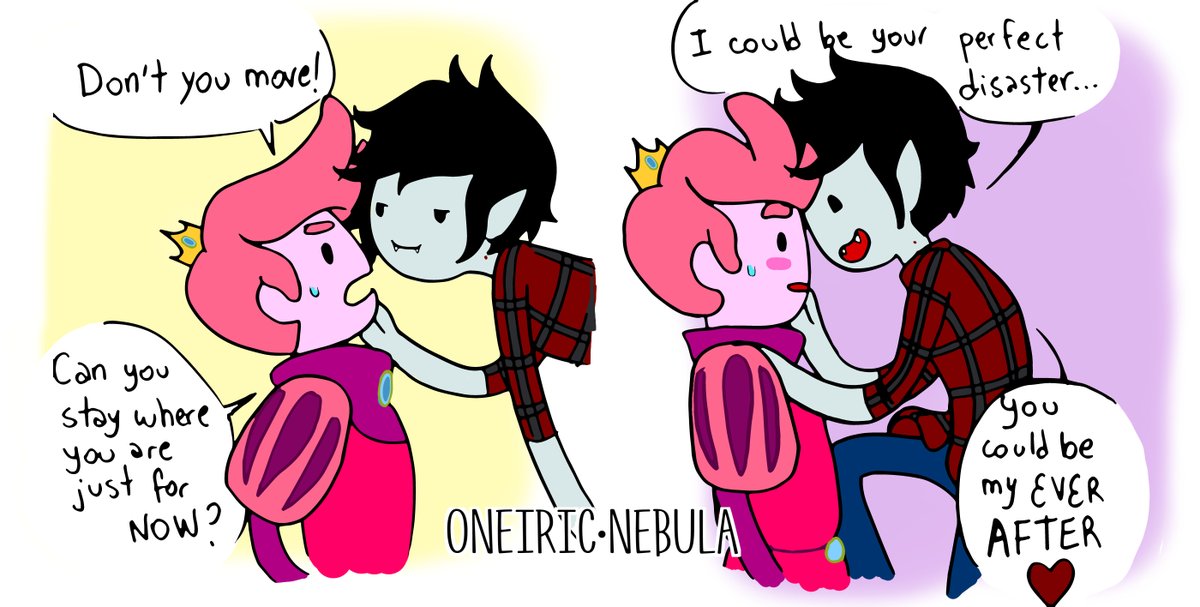 OneiricNebula's tweet photo. My sis told me to do a draw of those two, but Marianas Trench's song 'Ever after' inspire me to do this... thing(?

#AdventureTime #Marshall_Lee #PrinceGumball #GumLee https://t.co/fqvcuc0kgW