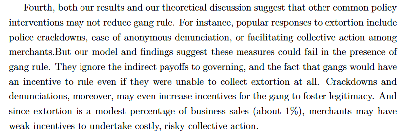 This is a striking conclusion. Gangs rule to protect the drug trade and because ruling is fun, attempts to tackle that rulership directly may just intensify investment in it!  #NBErday