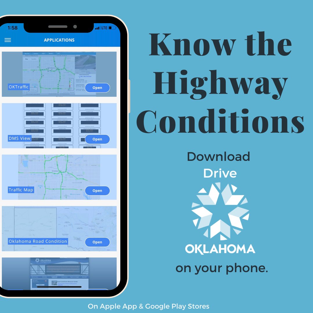 WEATHER: View maps of current statewide traffic and highway conditions as you choose whether or not to travel -->> Download the Drive Oklahoma mobile app today.