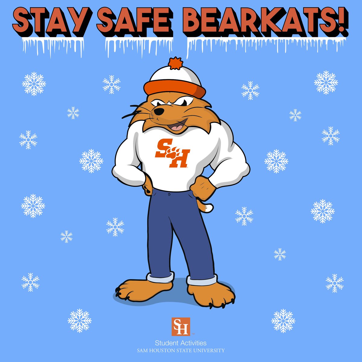 shsucailife's tweet image. Brrrrr! ❄️ It’s COLD out there! Stay SAFE and WARM, #Bearkats! Be sure to have your KATSAFE notifications on for any safety announcements! Enjoy your SNOW day! ☃️🌨❄️ #SHSU #TexasSnowDay #StayWarm #EatEmUpKats