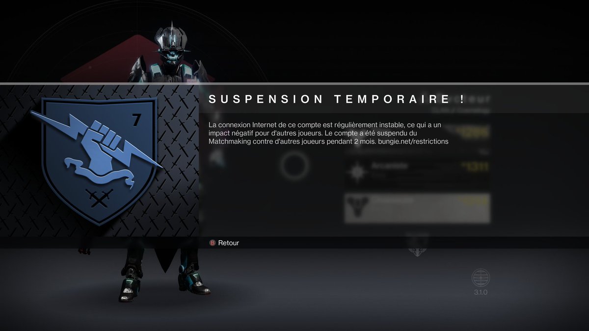 <a href="/Epyonzilla/">Loïc Ralet Marion</a> <a href="/Bungie_FR/">Bungie FR</a> <a href="/BungieHelp/">Bungie Help</a> <a href="/Bungie/">Bungie</a> 
Bon, ça commence à bien faire ces histoires de restrictions, tellement de temps et d'argent investi dans votre jeu, à aider la communauté, à participer à tout les DLC, être actif sur les réseaux pour aider la communauté.