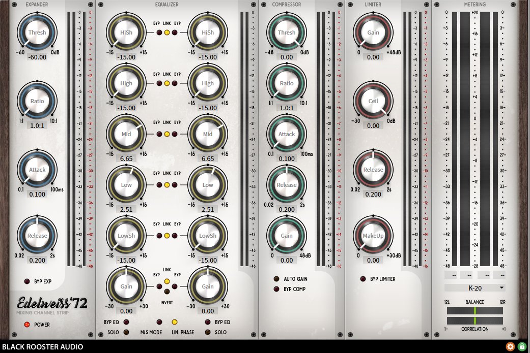 Undermathic's tweet image. Sorry Waves, Brainworx and other "analog emulation", but Edelweiss`72 from @blackroosterdev  is the best sounding VST channel strip on the planet.