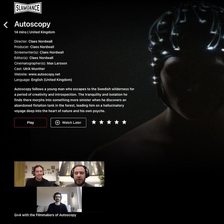 <a href="/Slamdance/">Slamdance</a> is on! It’s only $10 for online access to the entire festival. Pleased to be able to share “Autoscopy”with everyone. There’s also a bonus Q&amp;A where we dig into the influence of Pauline Oliveros, the magic of the Swedish forest, and psychedelic experiences.