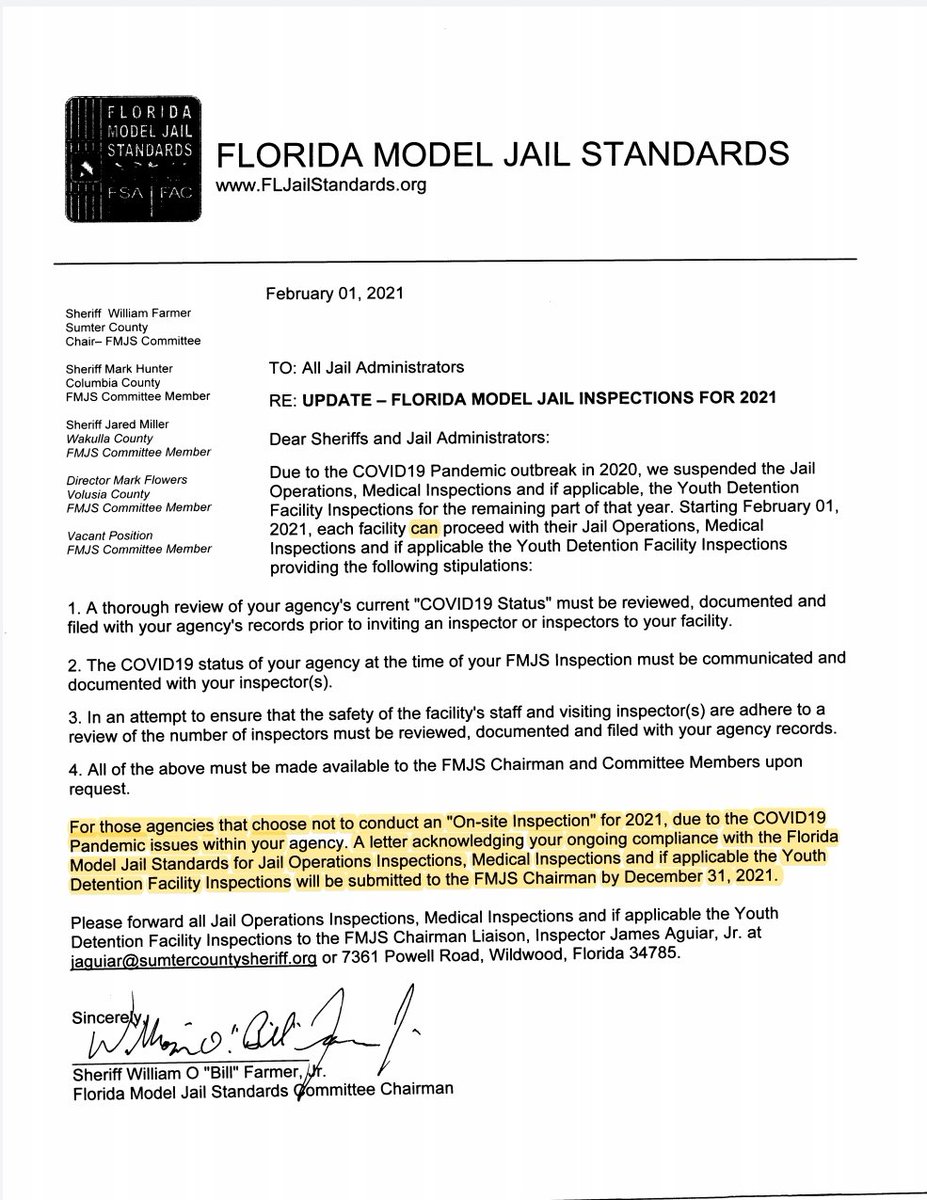 And this morning, the committee responded w/ this memo. The memo basically says that, as of February, if sheriffs want their jails inspected, then that's cool. But if they don't want their jails inspected then they can just continue to self-report their compliance. *sigh*