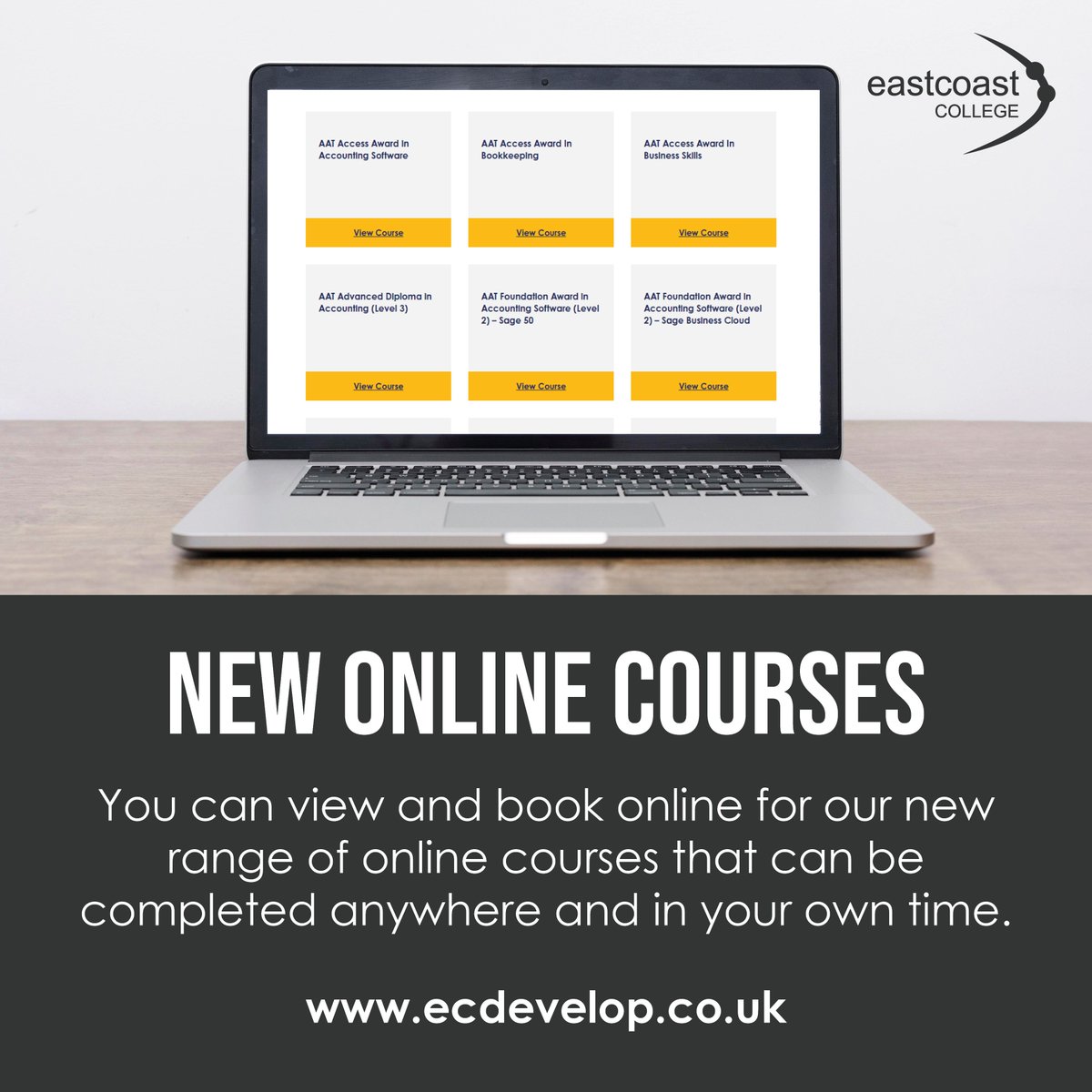 EastCoast_Coll's tweet image. 💻 New Online Courses 💻

We are excited to announce that we are able offer a new range of online courses that can be studied anywhere and in your own time. 

📲 View and book one of our online courses here: buff.ly/2Z7imnK