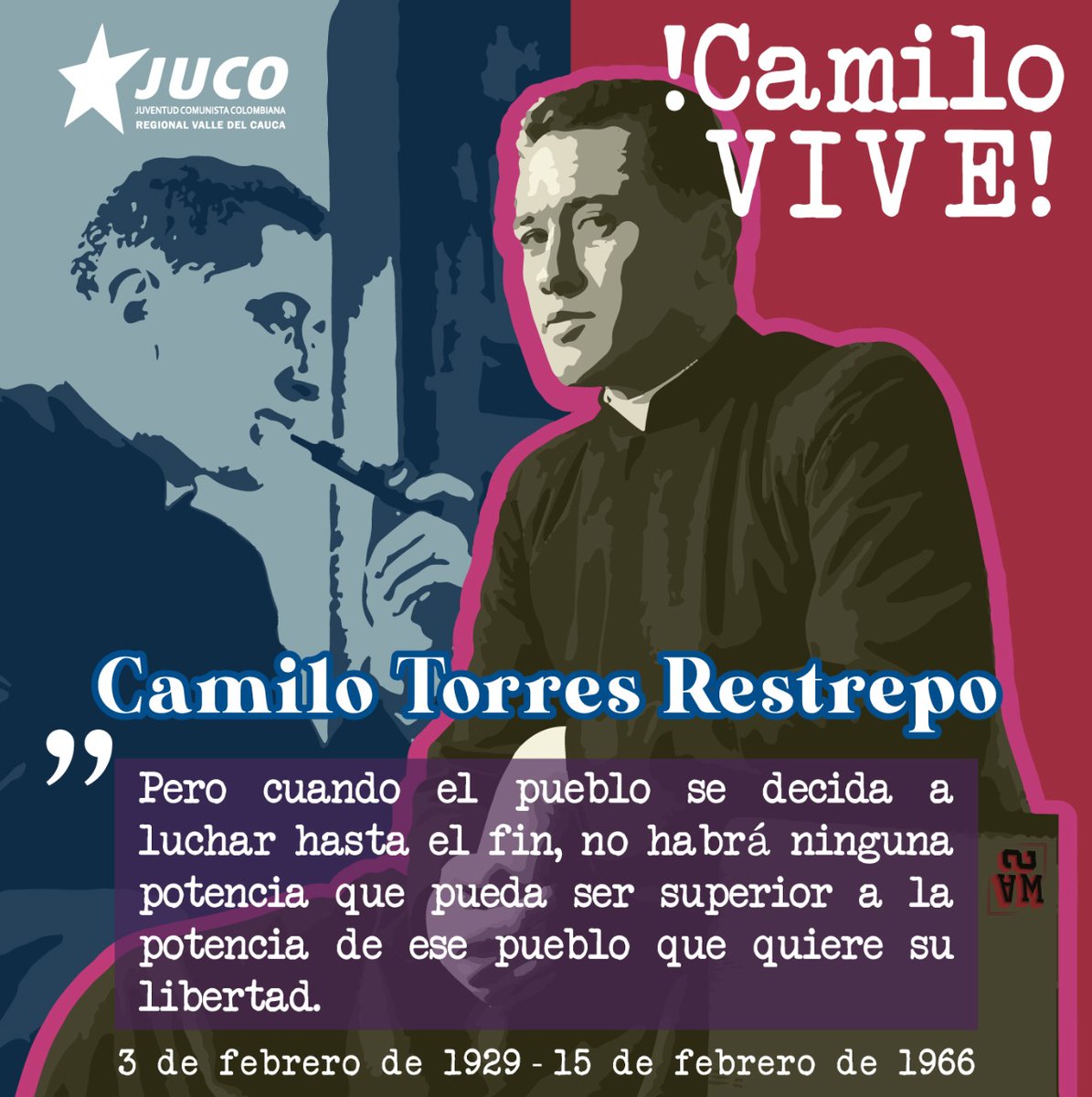 #UnDíaComoHoy, hace 55 años, fue asesinado Camilo Torres en San Vicente de Chucurí tras combates con tropas de la Quinta Brigada de Bucaramanga 🔥

"No habrá ninguna potencia que pueda ser superior, a la potencia del pueblo que quiere su libertad"