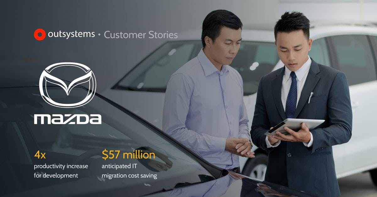 Since choosing <a href="/OutSystems/">OutSystems</a> in 2018 to replace their legacy #apps, Mazda has increased their #developer productivity by 4x and anticipates to save $57 million in #IT migration costs. More here: bit.ly/3s9hsDV