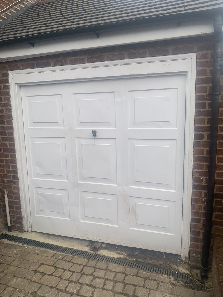 DoorHamilton's tweet photo. Garage Shutter installation carried out by Hamilton Door Services today. Removing this old garage door and upgrading to this fully electrically operated Garage Shutter. 
#hamiltondoorservices #garage #shutter #installation #service #repair #essex #london #harlow #herts #kent https://t.co/vvIACzzB3f