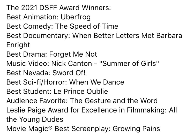 damshortfilm's tweet photo. Congratulations to our 2021 Award Winners! 👏👏👏 https://t.co/USVXCmC55E