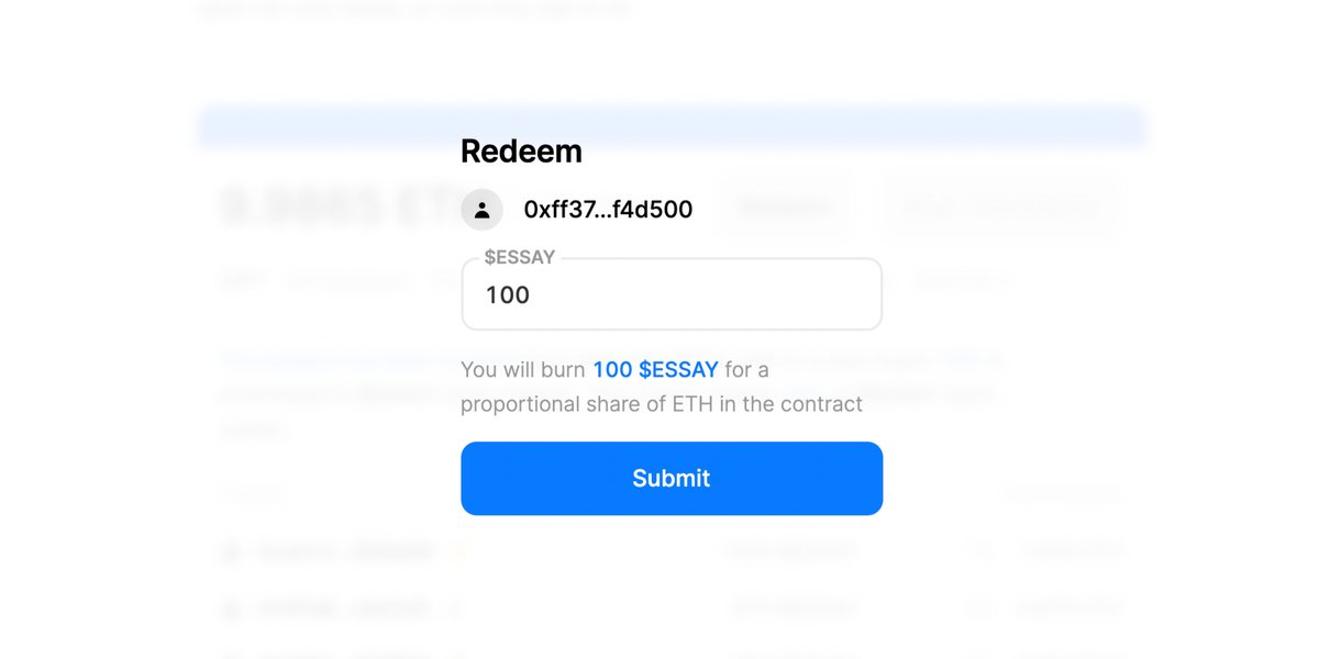 2/ Since  $ESSAY crowdfund contract minted the NFT, 3.5 ETH has been deposited into its treasury as a result of this primary sale. $ESSAY holders can now redeem their tokens for a proportional share of the 3.5 ETH.But what should a rational  $ESSAY holder do?