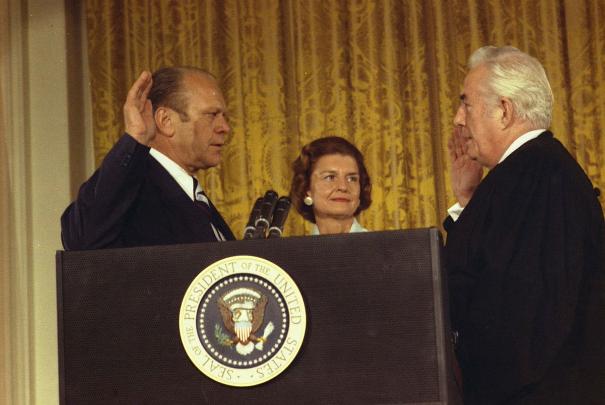 38. Gerald Ford’s inauguration in 1974 was held in the East Room of the White House following the resignation of President Nixon becoming first vice president to assume the presidency under the terms of 25th Amendment.  #PresidentsDay