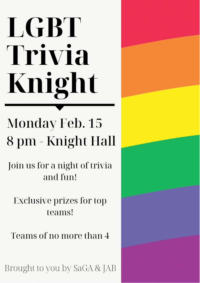 sagaUJ's tweet photo. Tonight—Join us for Trivia in Knight Hall (caf) @ 8pm! Prizes for the top teams!!
Tie-dyeing tomorrow in the Hansen Gym from 6-8pm! https://t.co/qEEzJ59046