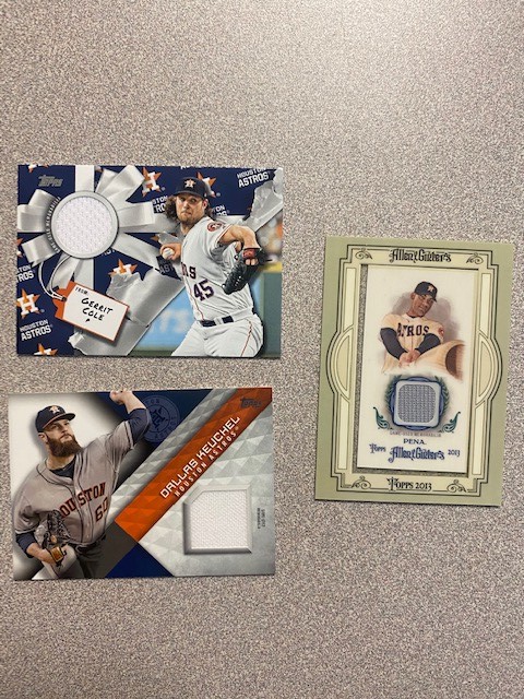 Former #Astros Favorites!  Carlos Pena, Dallas Keuchel, and Gerrit Cole game-used jersey cards, $15 each or all 3 for $30.

Stuck in the Snow for Presidents Day Bonus!  Every sale TODAY ONLY comes with a free random #Astros rookie AND random #Astros autograph! https://t.co/JEsj2VGNIz