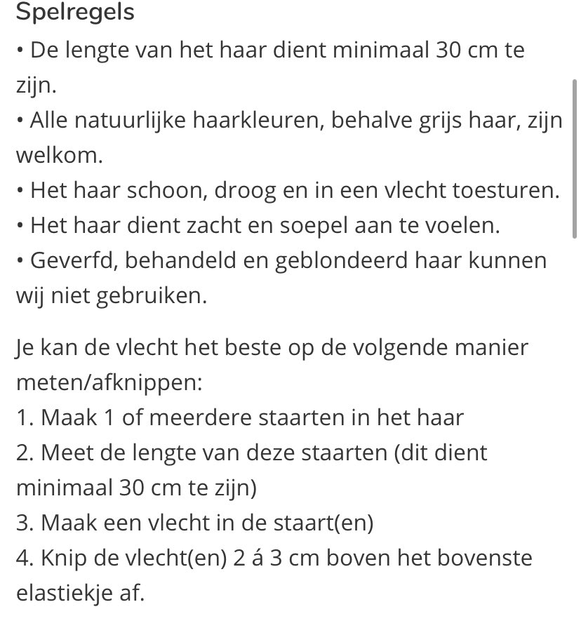 Als de kappers ooit weer open gaan, denken jullie dan aan stichting haarwensen? Als je 30 cm (of meer) hebt opgespaard kun je wellicht een kind dat door medische redenen haar kwijt is geraakt heel gelukkig maken. haarwensen.nl