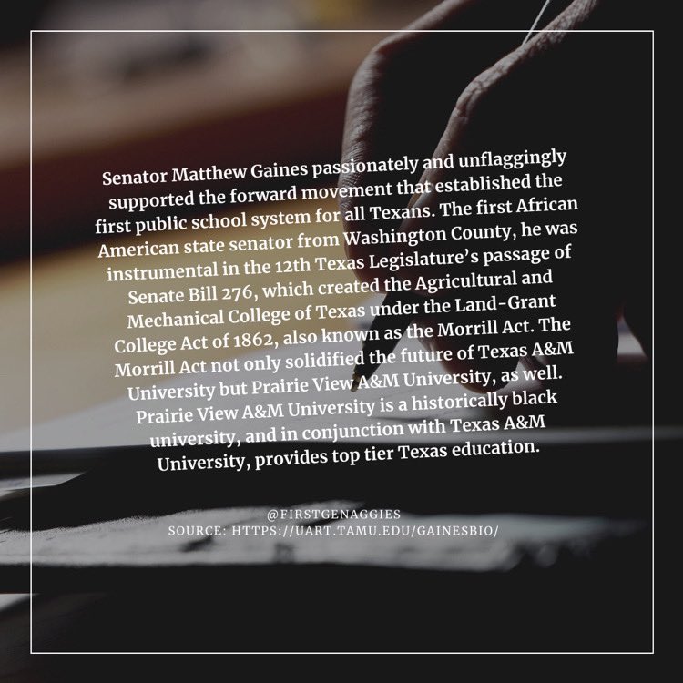FirstGenAggies's tweet photo. Hope everyone is keeping warm. In honor of Black History Month, here’s some information regarding Matthew Gaines. We’ve provided a brief summary of his accomplishments and highly encourage for you to delve into his history along with other influential black leaders! https://t.co/NdyVFOsJRP