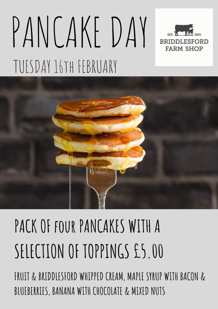 Briddlesford's tweet photo. Pancake Day aka Shrove Tuesday tomorrow @Briddlesford 4 pancakes and a selection of toppings available in the farm shop made by @CafeBluebells chefs @wightmarqueiow #farmshopuk @FabFarmShops https://t.co/NH4qMn4HRG