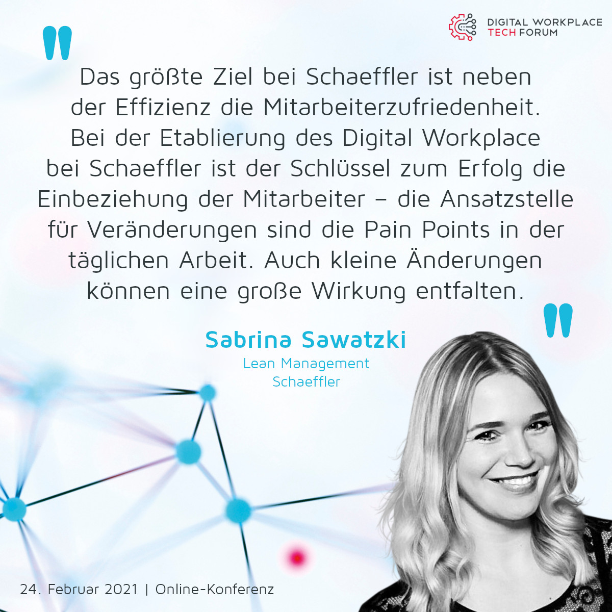 dwtechforum's tweet photo. Einblick in den @SchaefflerDE Workplace gefällig? Beim @dwtechforum am 24. Februar live von Sabrina Sawatzki #dwtech21 https://t.co/YwZdxyaidx