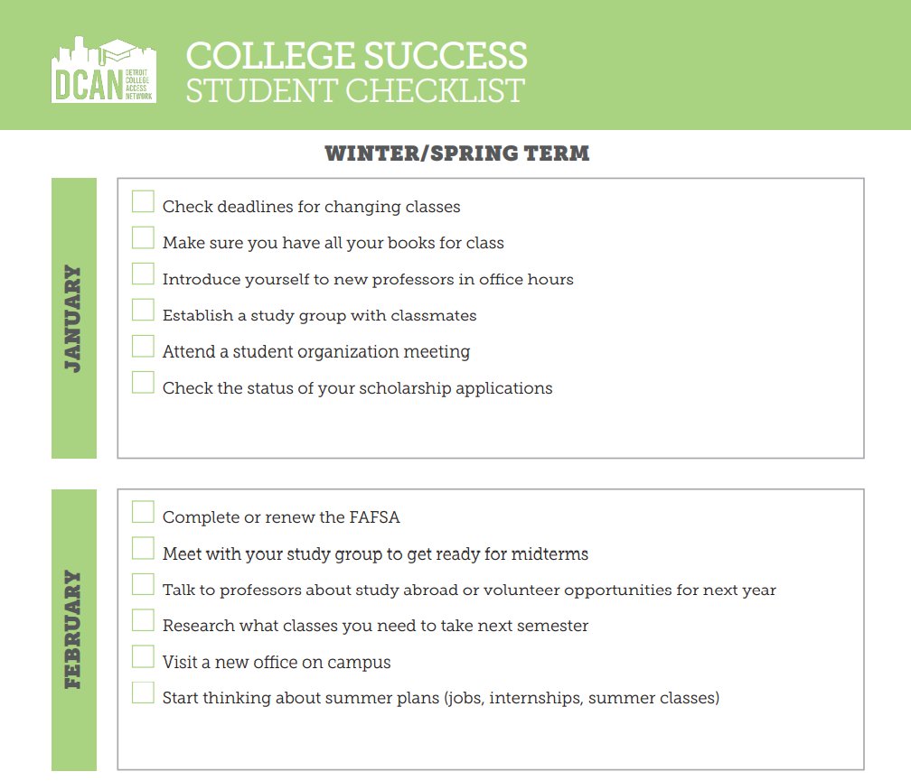 Detroit_CAN's tweet photo. Our January/February College Student Checklist is here! Be sure to check it out and share with your college students😊
#CollegeChecklist #DetroitCAN #CollegeBoundDetroit https://t.co/XVK7pkW3cM