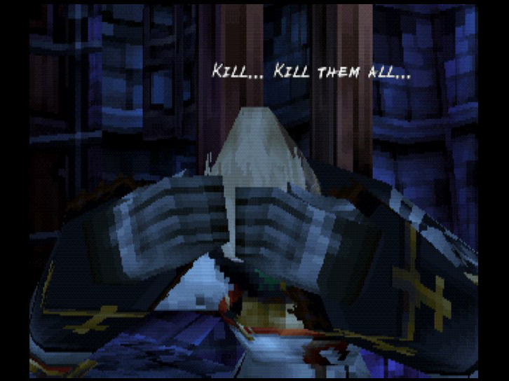 It's immediately reminiscent, to those keen-eyed few, of the scene in Vagrant Story where Grissom is coming to terms with the fact that he's possessing his own corpse, and he hears a voice speaking to him. The overlayed text effect looks and is used in the exact same manner.
