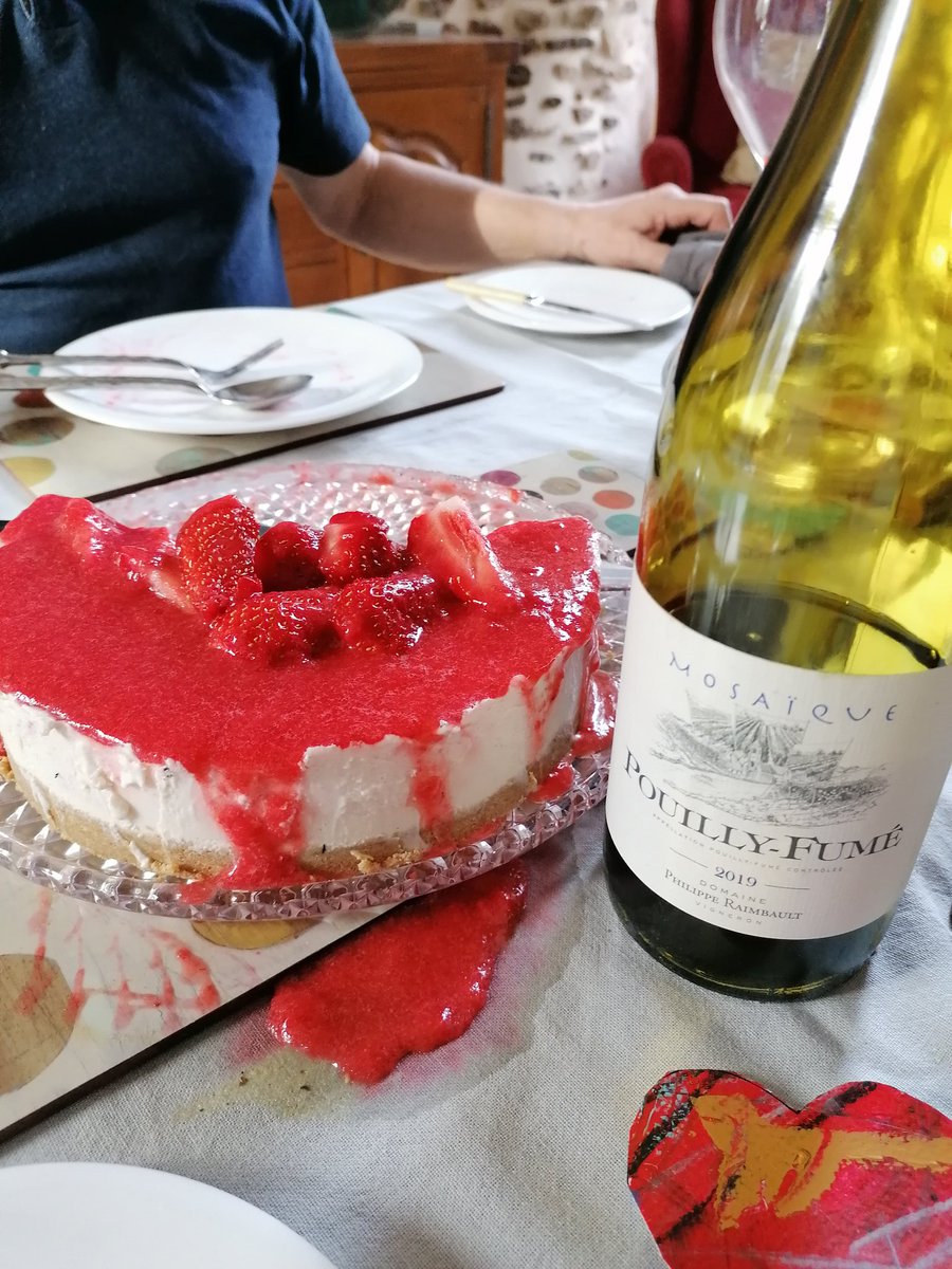The St Valentine/ birthday strawberry cheesecake went down very well with Pouilly  Fumé Mosaique !