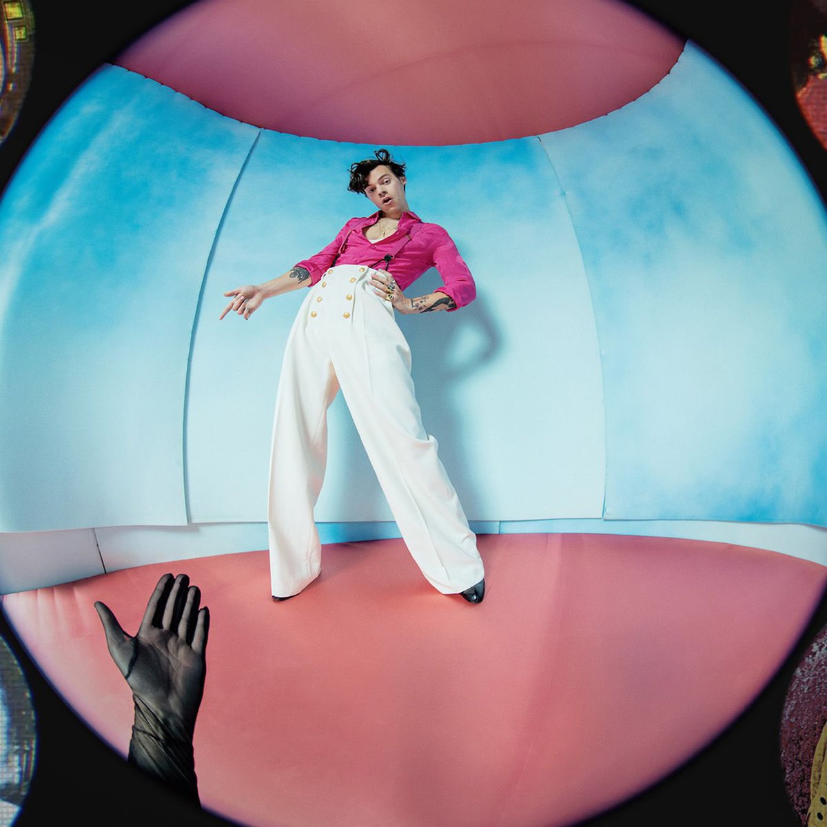 next, let’s talk about the fine line album cover. it uses all of the trans flag colors, in a similar pattern.  in the photoshoot, we have yellow, purple, and black, which are on the nonbinary flag (last photo is the enby flag for reference)