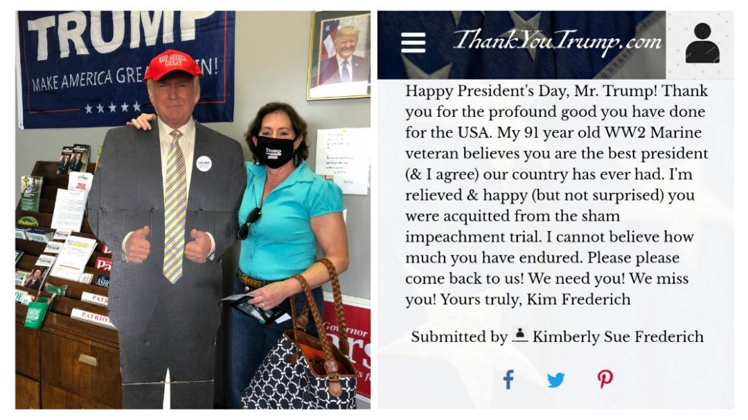 ThankYouTrump45's tweet photo. #ThankYouTrump 

"My 91 year old WW2 Marine veteran believes you are the best president (&amp; I agree) our country has ever had. I'm relieved &amp; happy (but not surprised) you were acquitted from the sham impeachment trial."

https://t.co/gZwn8DOUp5 https://t.co/vFqcEJmlDR