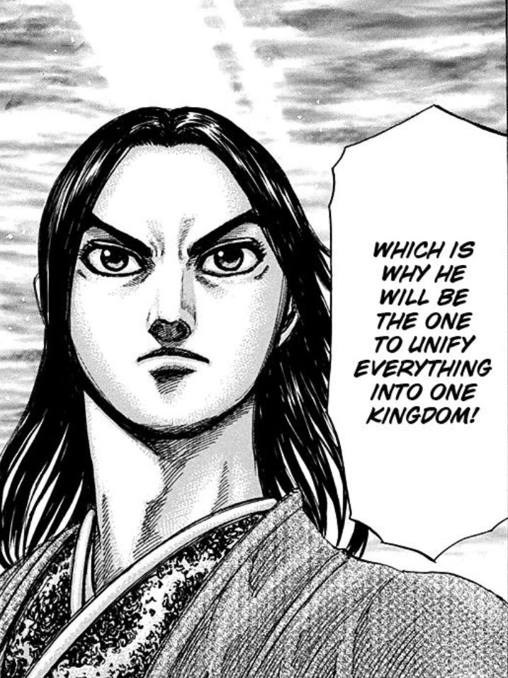 3. Mangoku: Being one of the soldiers that was buried alive amongst the 400k zhao prisoners, mangoku’s mind went into the darkness and only wanted qin to feel the same pain he did . Shin resonated with him and told him how sei’s plan will keep that event from happening again. 