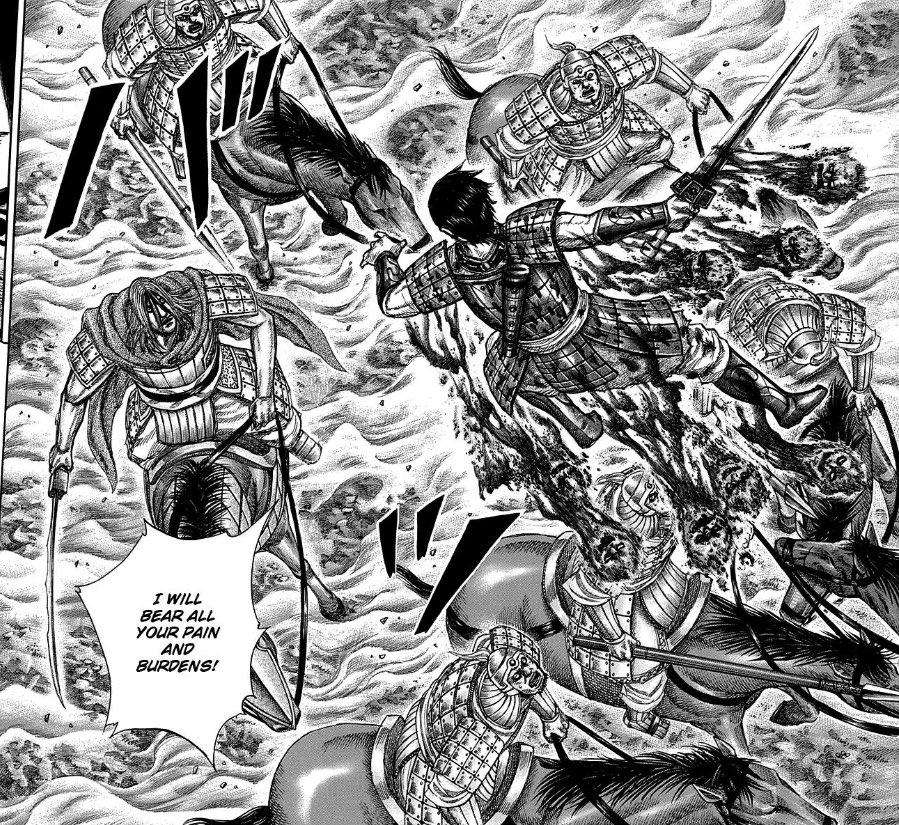 3. Mangoku: Being one of the soldiers that was buried alive amongst the 400k zhao prisoners, mangoku’s mind went into the darkness and only wanted qin to feel the same pain he did . Shin resonated with him and told him how sei’s plan will keep that event from happening again. 