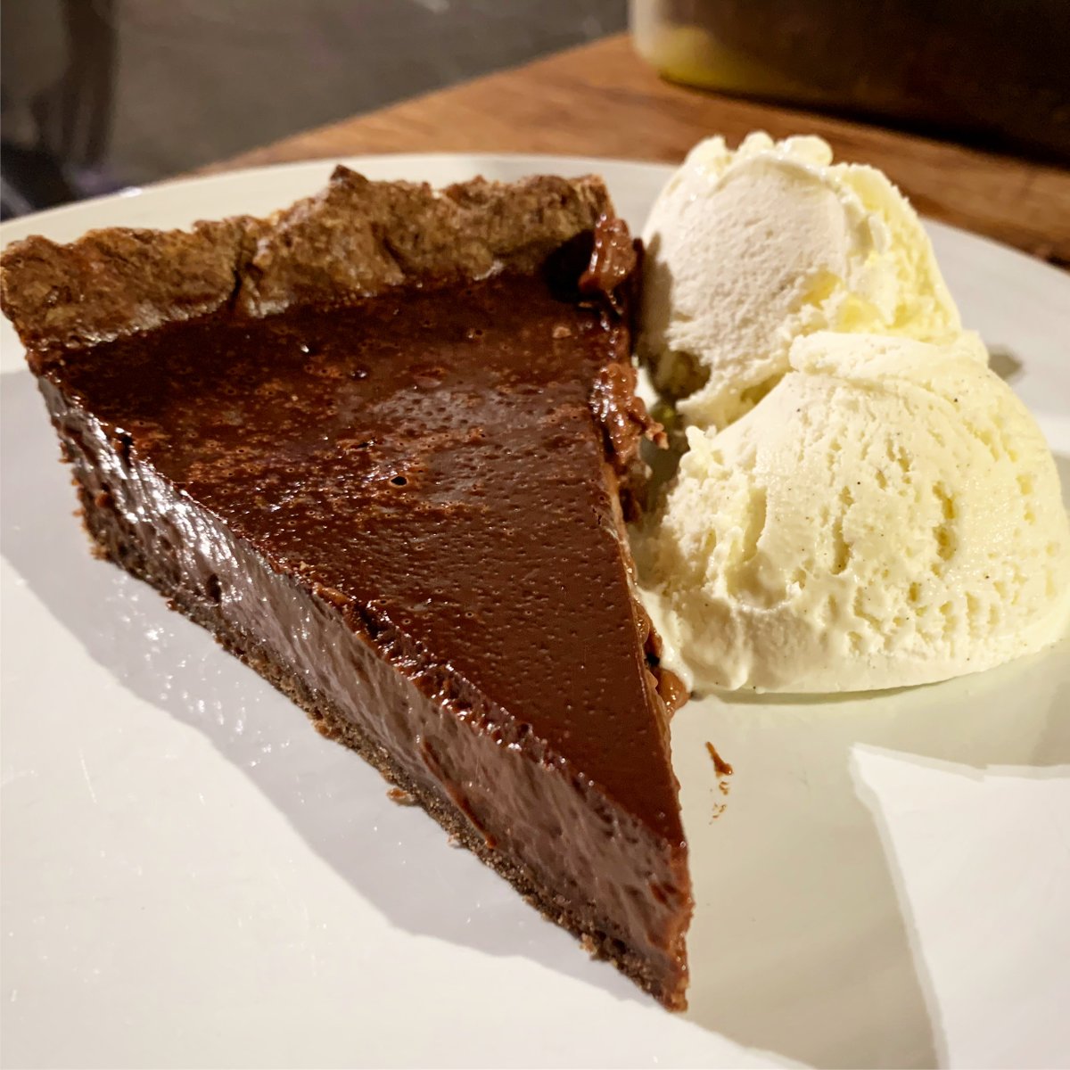 dopiaza's tweet photo. @Paulfosterchef made your #saltmasterclass chocolate tart yesterday. Not up to your standards, of course - a little rough around the edges, but utterly delicious. One of the best chocolate tarts I’ve ever had. https://t.co/0wAUFQk57M