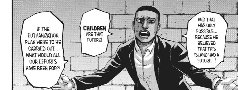 ‘Being born into the world’, is pretty self explanatory and then we have a theme that’s been present since the War for Paradis arc, which is about ‘children being the future’. With all the Historia stuff going on, we can see why these themes are relevant