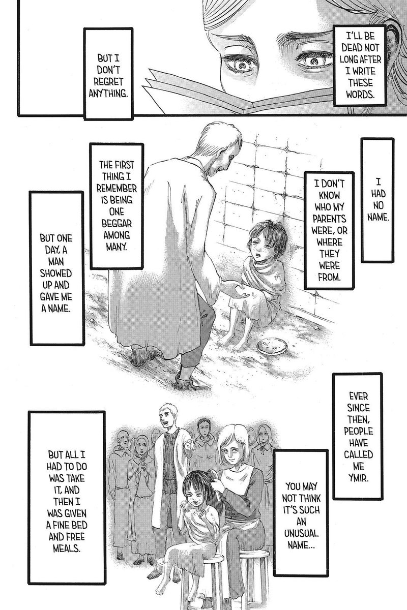 Ymir understood Historia, because she was the same as her. Both given names, both given roles. Both cared about what was best for others instead of themselves. They were both ‘good girls’.