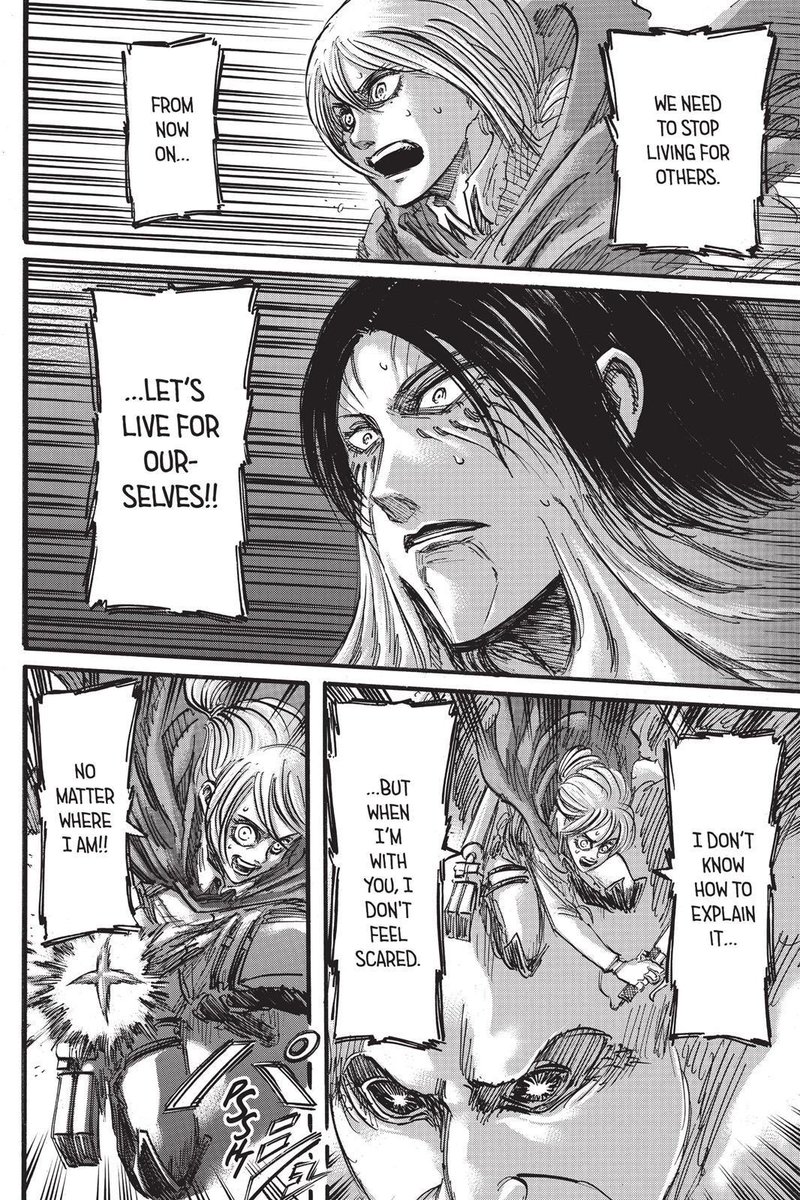 It really is quite interesting to see both Ymir and Historia struggle with their ‘identity’. They want the strength to live for themselves, but they struggle to balance these sides. Are they still stuck playing those roles? Or is it something that they truly want?
