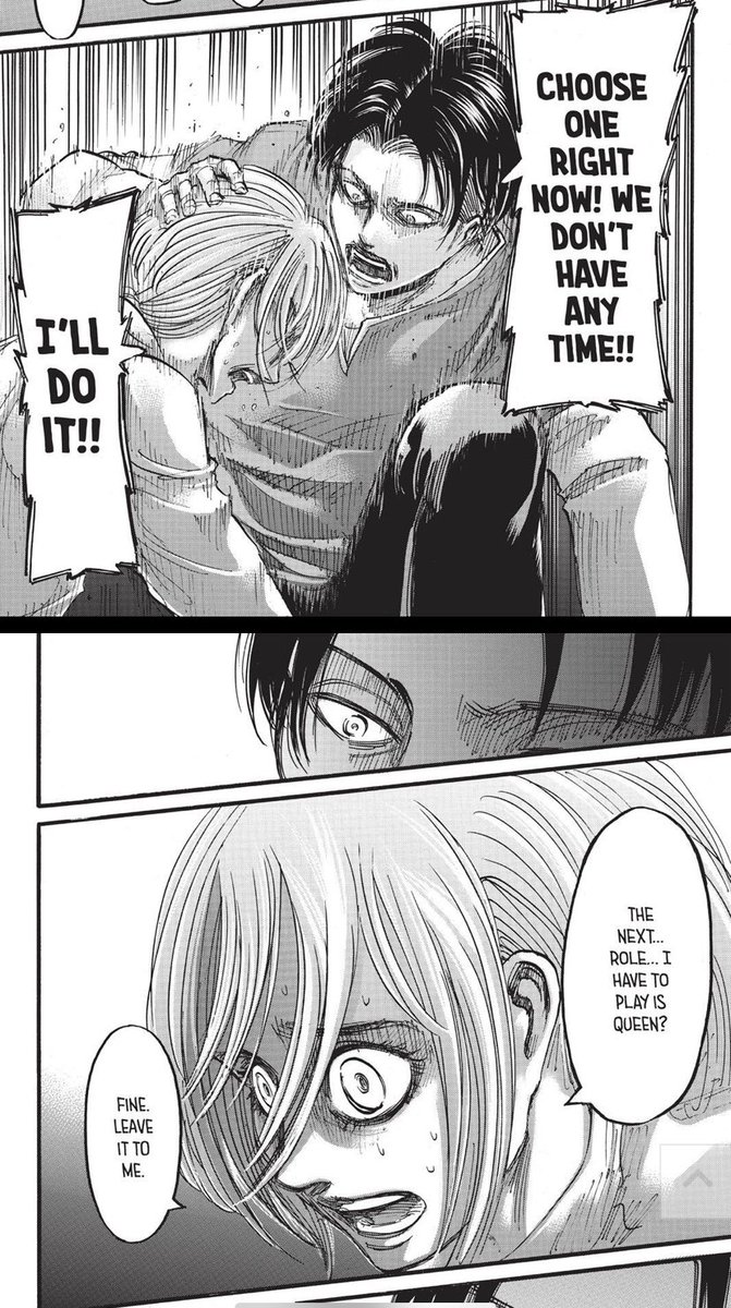 This is the biggest difference between Krista and Historia. Krista would take on any role, no matter what, if it was what OTHER people wanted/needed. Whereas Historia WANTS to use her OWN strength to find people crying out for help
