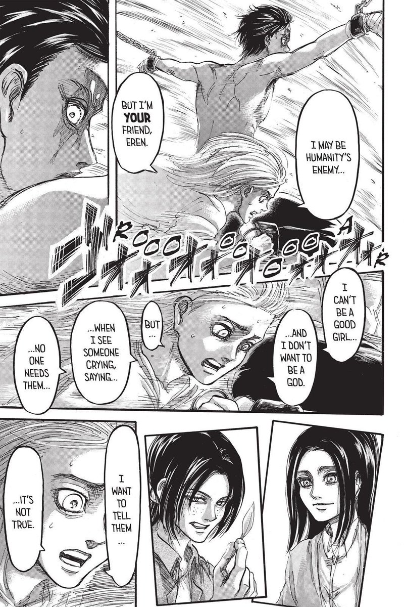 This is the biggest difference between Krista and Historia. Krista would take on any role, no matter what, if it was what OTHER people wanted/needed. Whereas Historia WANTS to use her OWN strength to find people crying out for help