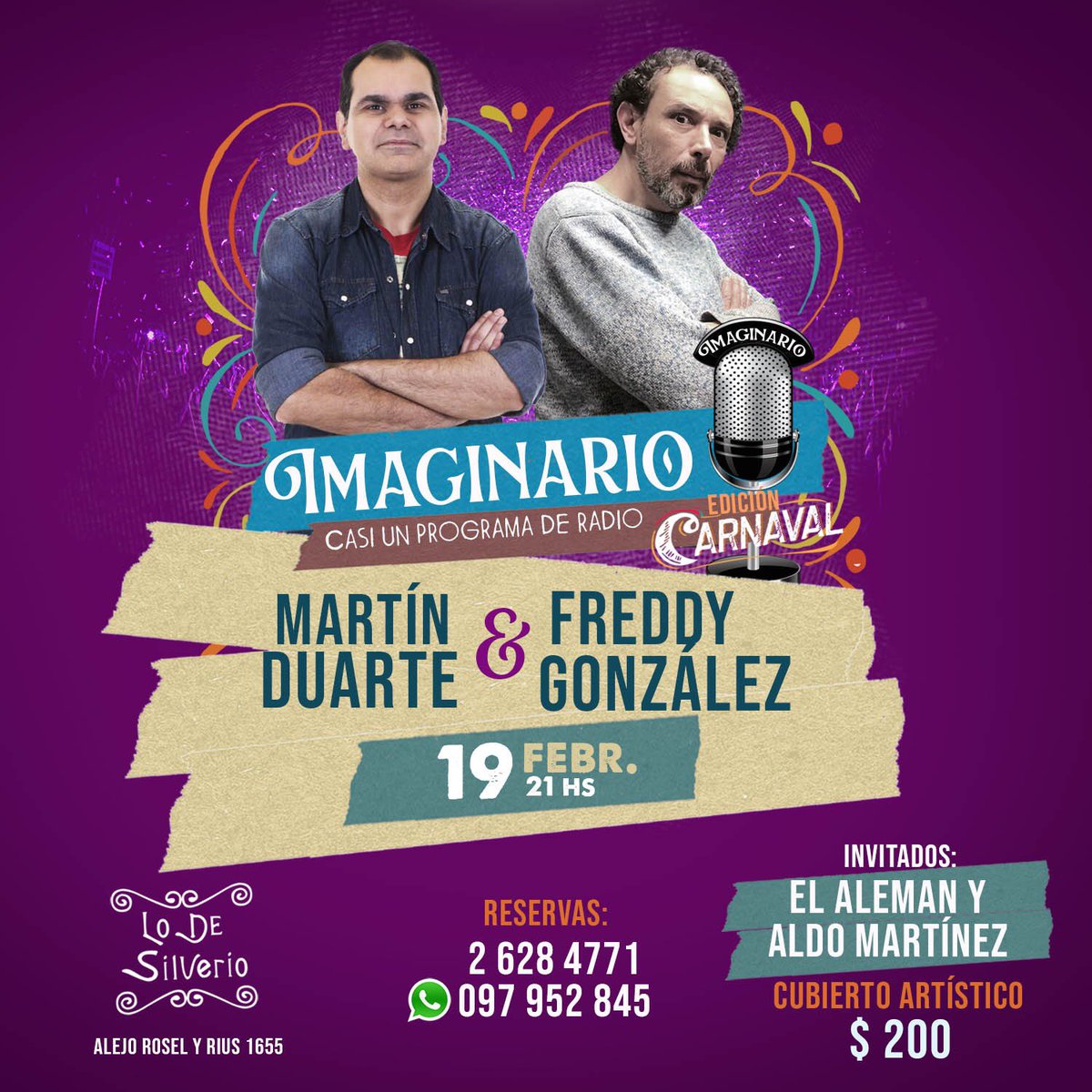 Se viene el segundo Imaginario próximo viernes en Lo de Silverio. Con <a href="/doce12monos/">Freddy González</a> recorremos el imaginario sobre el carnaval, cantamos y recibimos tremendos invitados #aldomartinez y <a href="/ElAlemanUruguay/">El Alemán</a>