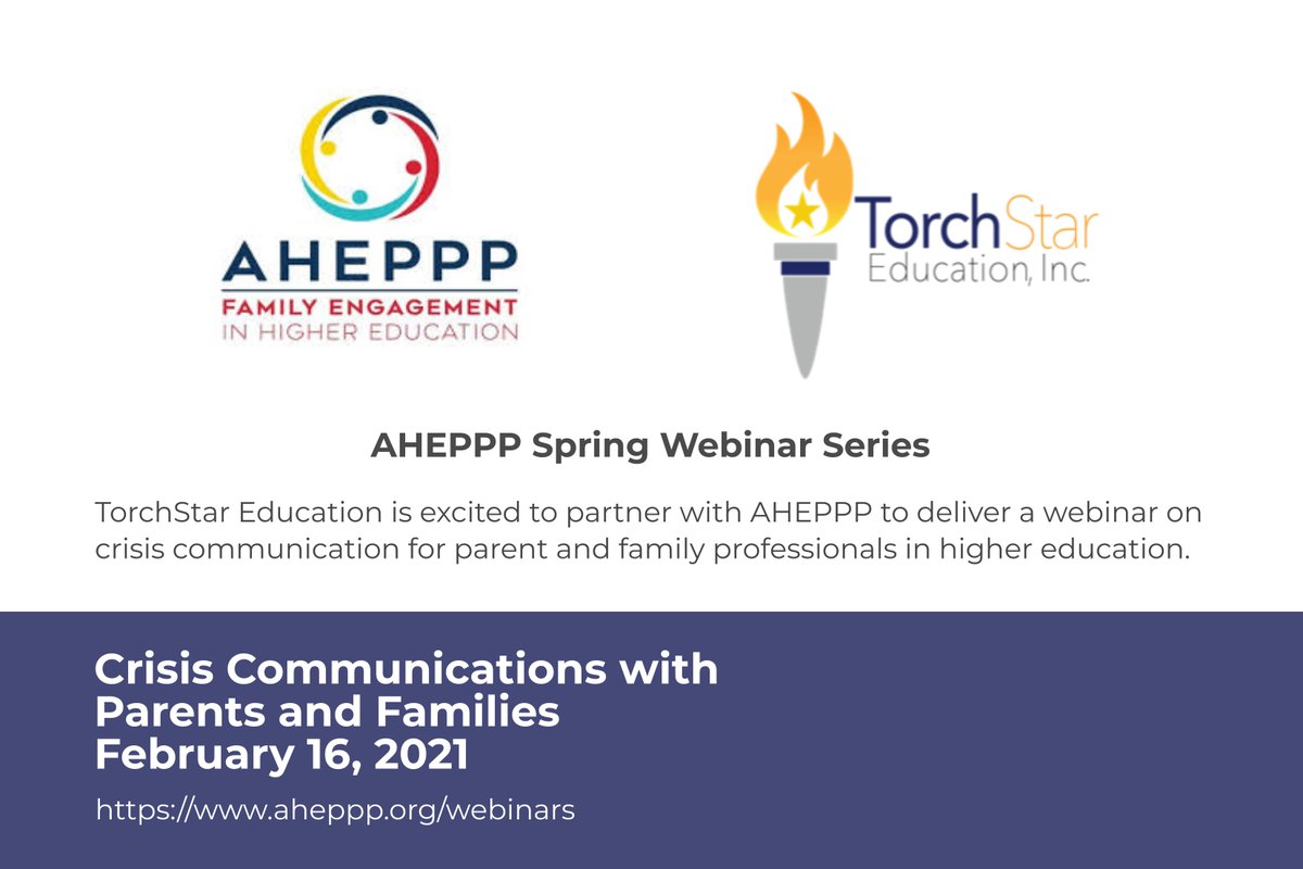 torchstared's tweet image. Join @torchstared and @AHEPPP  for a webinar about Crisis Communication with parents and families. It's free at aheppp.org/webinars