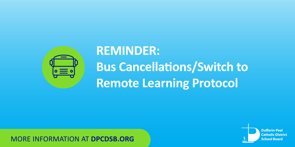 REMINDER: If buses are cancelled due to inclement weather, #DPCDSB will not be providing in-school instruction to students attending schools in affected areas. Students in affected areas will stay home & switch to remote-only learning for the day. More: ow.ly/Eo1A50DAVBV
