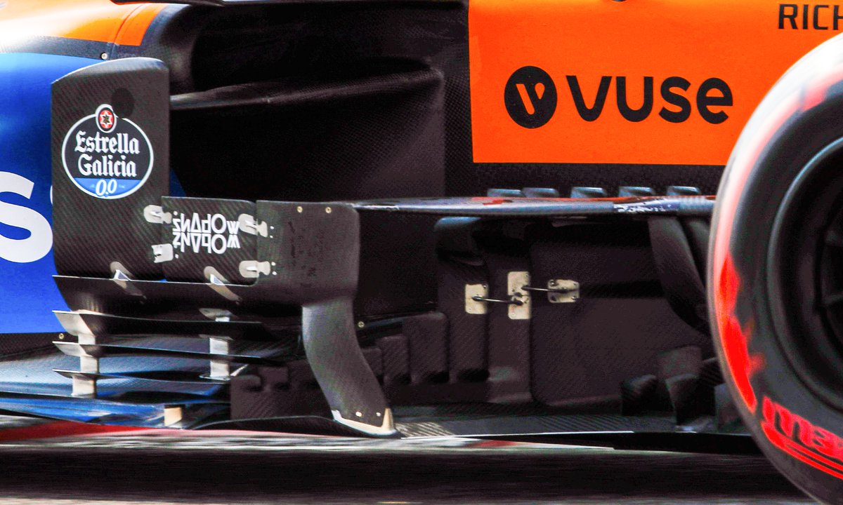 McLaren is sometimes understandably a bit coy about its new parts, the new bargeboard layout looks to me to be more 'launch spec' than final. Was a big area of development last year - 20 spec compared to 21 below. Keep an eye on this area for more development /7