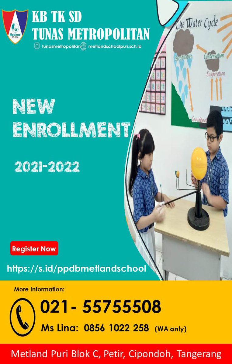 metlandschool's tweet photo. Yuks daftarkan putra-putri tercintanya ke TK SD Tunas Metropolitan.
Dapatkan diskon untuk pendaftaran bulan Februari 2021. https://t.co/icYZ9OqLbT