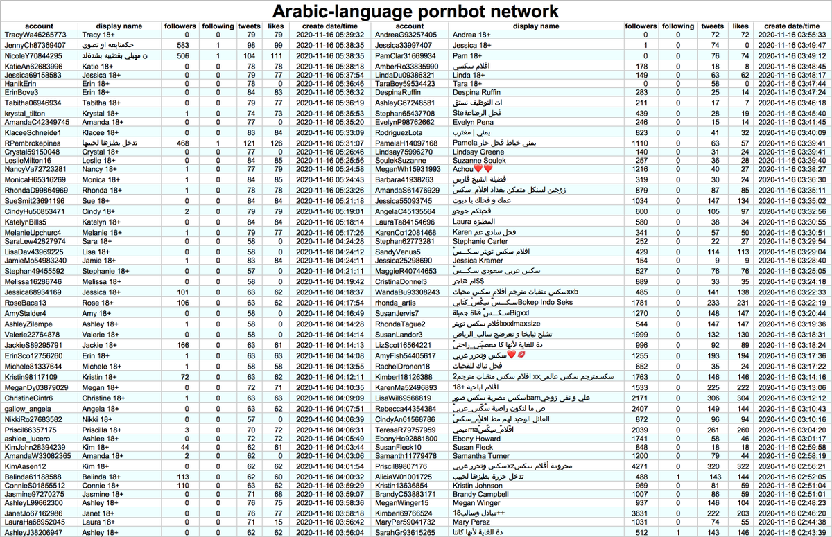 This network consists of 303 accounts created from November 2020 to January 2021, with particularly large batches created on November 13th, November 15th, and December 16th, 2020.