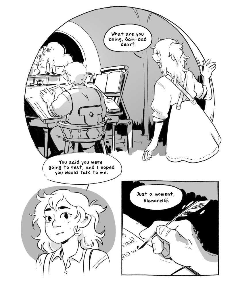 I recently read the unpublished epilogue to Lord of the Rings, a chapter framed as a conversation between Sam Gamgee and his daughter. It is really beautiful and bittersweet so I illustrated it! You can read it as a scroll here: 
https://t.co/wxiWXacLbR
1/7 