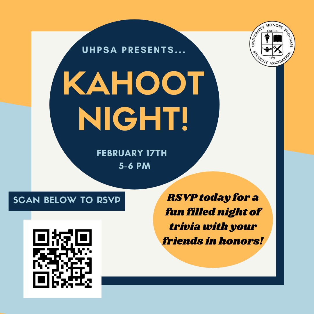 If you're a fan of trivia, or looking to make some new friends, UHPSA has planned the perfect event for you! Join your friends in Honors for Kahoot night Wednesday, February 17th from 5-6 PM to show off your skills and build new relationships along the way!
