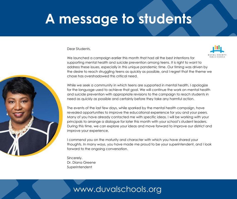 A message to students from Dr. Greene: