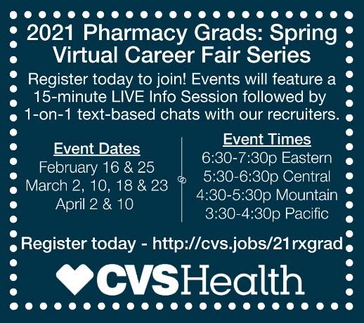 Melody Ramos Joyner (@melodyrjoyner) on Twitter photo #2021PharmacyGrads! There is still time to join the CVS Team! We have plenty of openings to fill. Whether you’re looking for career development, work/life balance or something else, stop by to connect 1:1 with our recruiting team.  Register today at cvs.jobs/21rxgrad #2021PharmacyGrads! There is still time to join the CVS Team! We have plenty of openings to fill. Whether you’re looking for career development, work/life balance or something else, stop by to connect 1:1 with our recruiting team.  Register today at cvs.jobs/21rxgrad