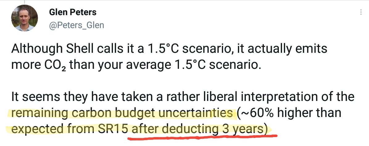 *Another* great  @Peters_Glen thread.A specific tweet↓prompts a small tangent from me re: a simple detail most ongoing discussions of "1.5°C!" seem to casually skip over:"remaining carbon budget... from SR1.5 𝙖𝙛𝙩𝙚𝙧 𝙙𝙚𝙙𝙪𝙘𝙩𝙞𝙣𝙜 3 𝙮𝙚𝙖𝙧𝙨" https://twitter.com/Peters_Glen/status/1361227700158009346?s=19