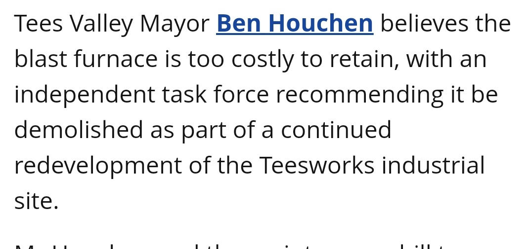 Mistruth 1. 'It's too costly' - No it isn't. The Mayor's option of a full blown visitor's centre that he wanted cost £33m. This is huge overspend on the Mayor's part.-The blast furnace can be saved for significantly less - take a read of this -  https://twitter.com/SCAM_NE/status/1360278684775702529?s=192/x