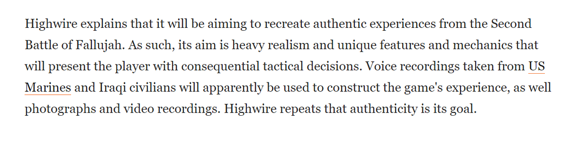 From another article at  @GameRant a few days ago comes this quote here: Highwire wants authenticity & heavy realism. They want to put you in the shoes of soldiers in a war, an experience most people do not have. There are no "human stories we can all identify" with in war.
