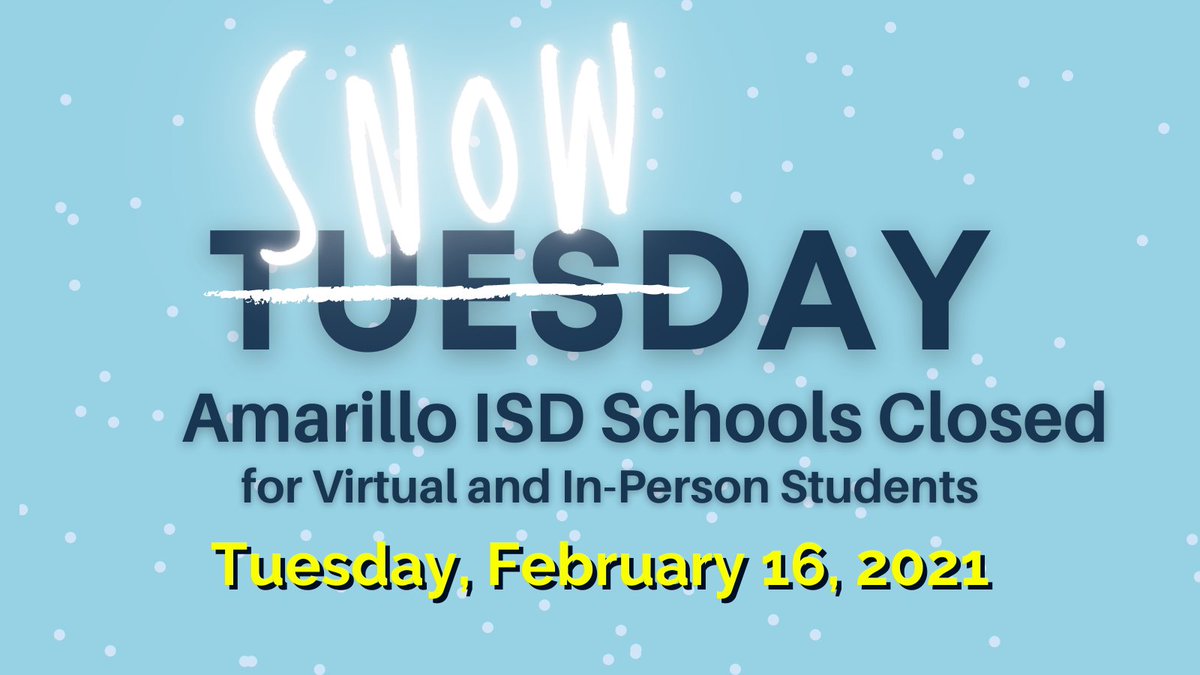 AmarilloISD's tweet photo. Due to the high demand for energy in our area, AISD will not have school for virtual or in-person students tomorrow, Feb. 16, 2021. https://t.co/dphjROqCF7